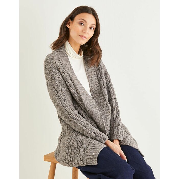 Sirdar Haworth Tweed Womens Longline Cabled Coatigan 10152 81-137cm 32-54 - Downloadable main product photo