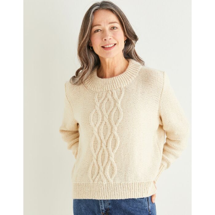 Sirdar Saltaire Womens Centre Cable Crew Neck Sweater 10174 81-137cm 32-54 - Downloadable main product photo