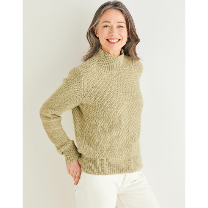 Sirdar Saltaire Womens Funnel Neck Moss Stitch Sweater 10176 81-137cm 32-54 - Downloadable main product photo