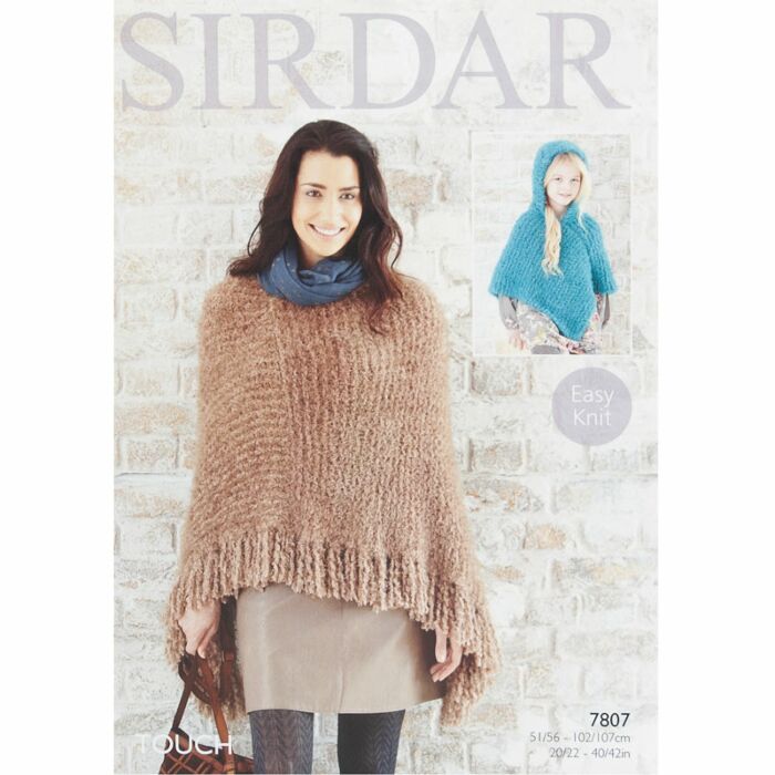 Sirdar Touch Woman's Girls Hooded Fringed Poncho Pattern 7807 20-42in main product photo