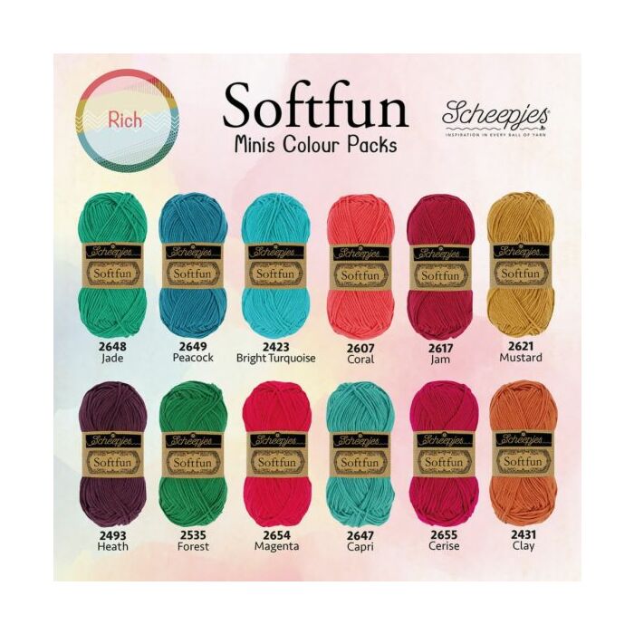 Scheepjes Softfun DK Colour Pack Yarn - 12 x 20grm pack