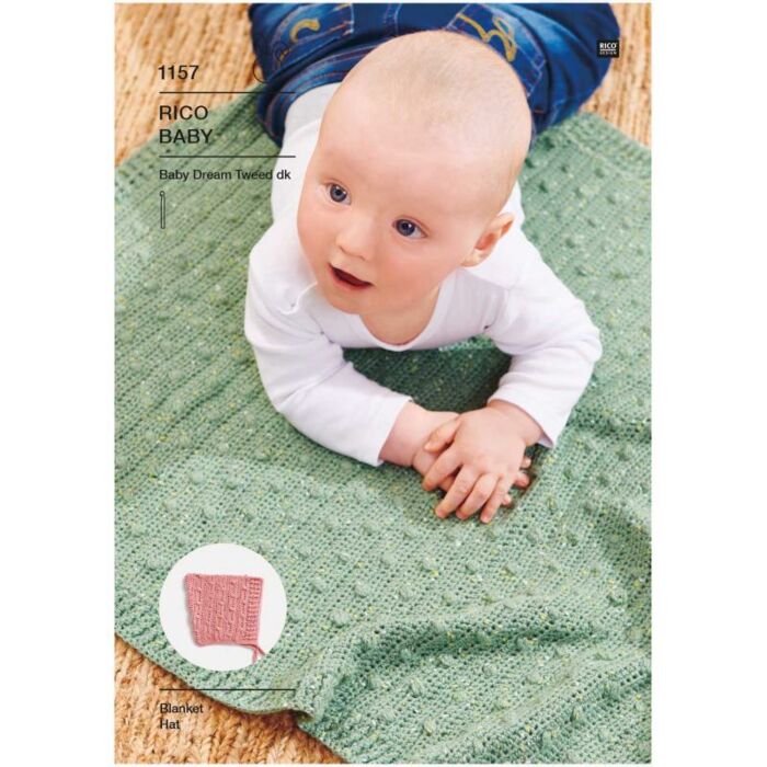 Rico Baby Dream Tweed DK Crochet Blanket and Matching Bonnets Pattern 1157  main product photo