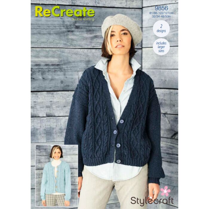 Stylecraft ReCreate DK Ladies Round and V Neck Cardigan Pattern Download 9856 main product photo