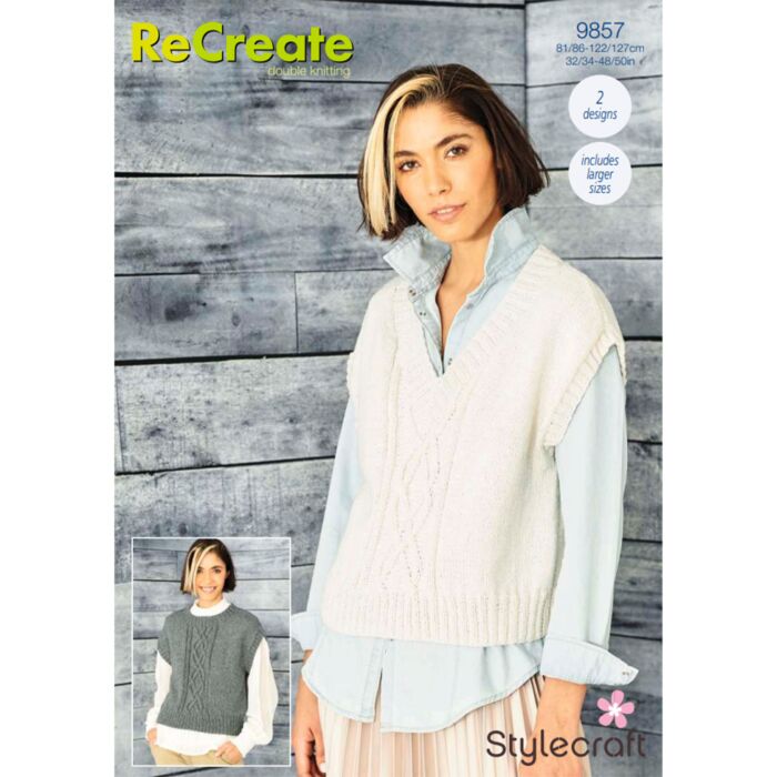 Stylecraft ReCreate DK Ladies Round and V Neck Tank Top Pattern Download 9857 main product photo