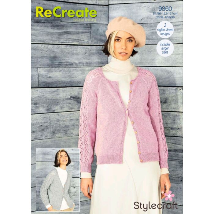 Stylecraft ReCreate DK Ladies Round and V Neck Cardigan Pattern Download 9860 main product photo