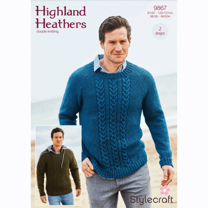 Stylecraft Highland Heathers DK Mens V R Neck Sweater Pattern Download 9867 main product photo