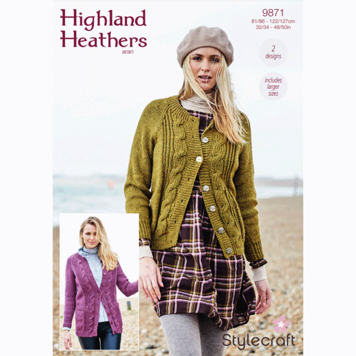Stylecraft Highland Heathers Aran Ladies Cardigans x 2 Pattern Download 9871 main product photo