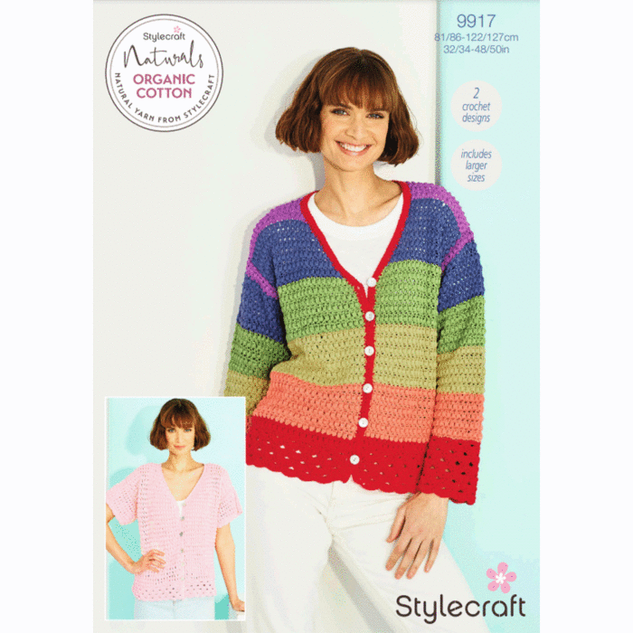 Stylecraft Naturals Organic Cotton DK crochet cardigan Pattern Download 9917 main product photo