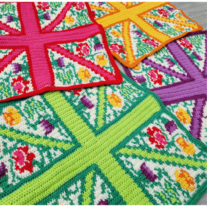 Botanical Gardens Union Jack Blanket Crochet Kit in West Yorkshire Spinners ColourLab DK by EmKatCrochet