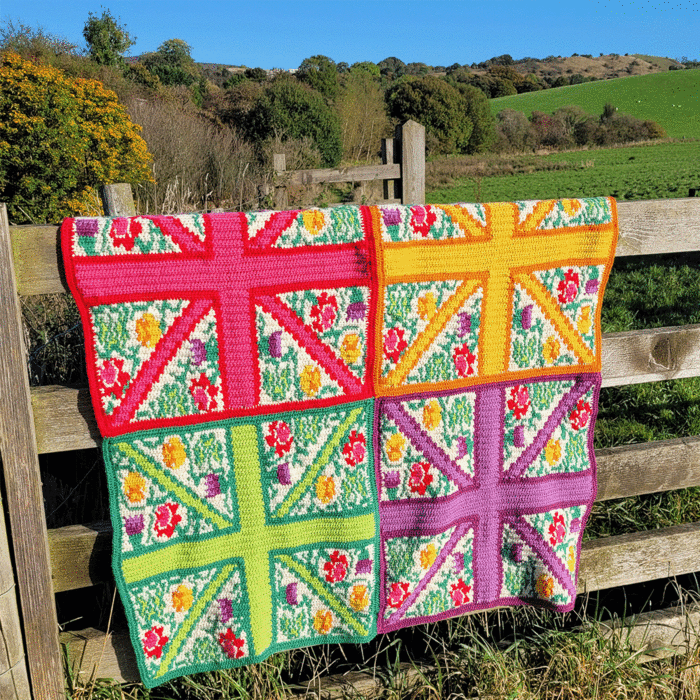 Botanical Gardens Union Jack Blanket Crochet Kit in West Yorkshire Spinners ColourLab DK by EmKatCrochet