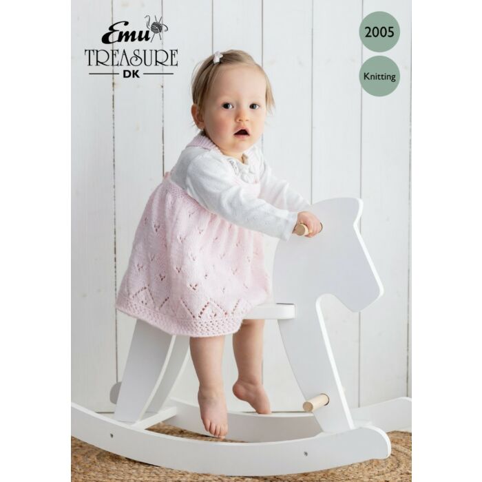 Emu Treasure DK Baby Pinafore Dress 2005 Knitting Pattern Birth to 24 Months main product photo