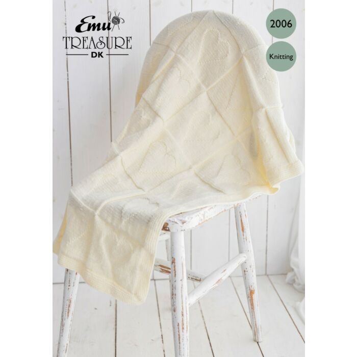 Emu Treasure DK Heart Cot Blanket 2006 Knitting Pattern PDF One Size main product photo