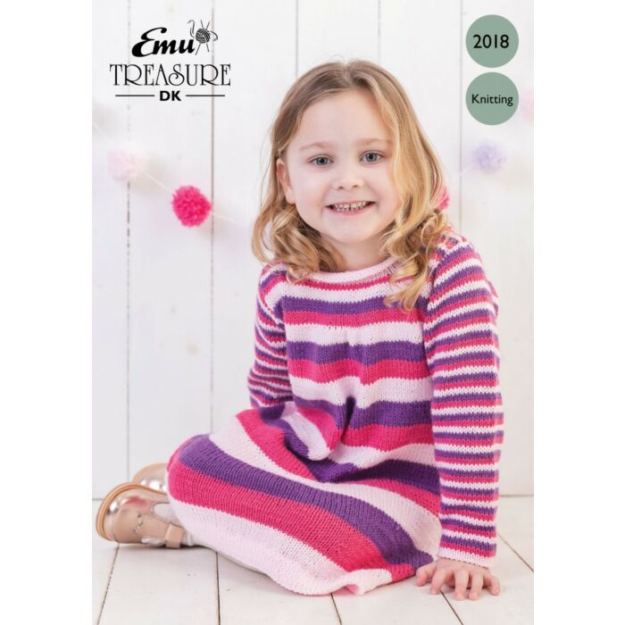 Emu Treasure DK Girl's Candy Stripe Dress 2018 Knitting Pattern PDF 1.5 to 4 Years main product photo