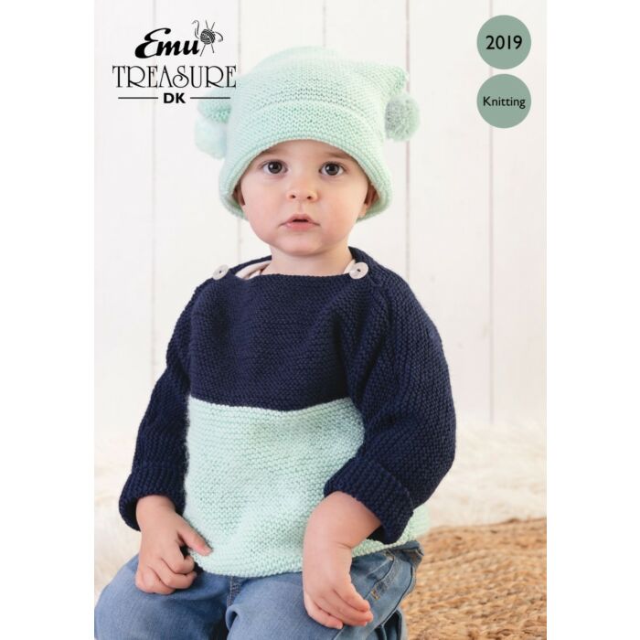 Emu Treasure DK Baby Jumper & Hat 2019 Knitting Pattern 3 to 24 Months main product photo