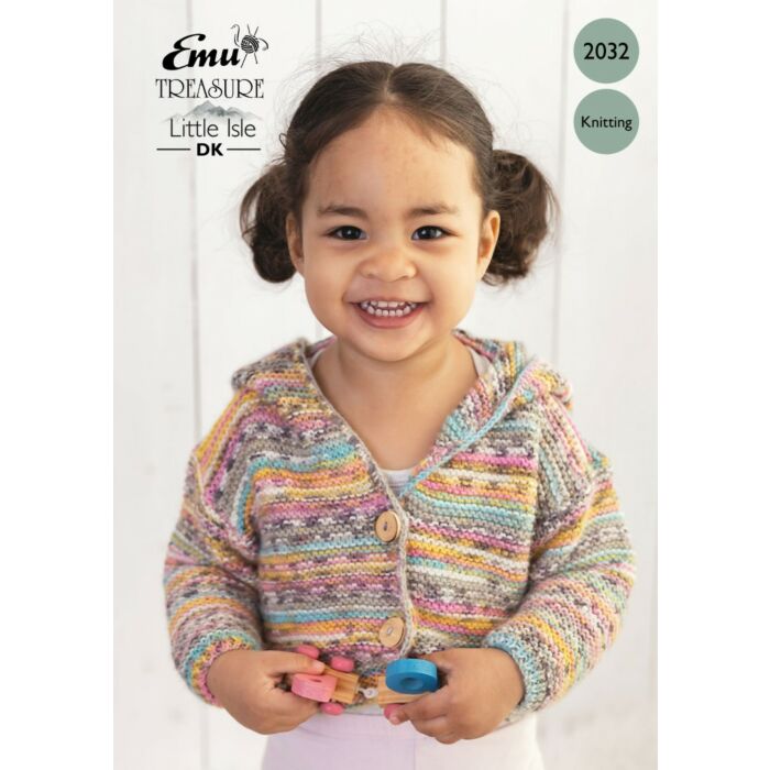 Emu Treasure Little Isle DK Baby Hoodie 2032 Knitting Pattern Birth to 12 Months main product photo