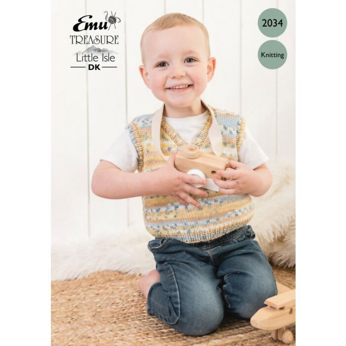 Emu Treasure Little Isle DK Child's Sleeveless Jumper 2034 Knitting Pattern 3 to 10 Years main product photo