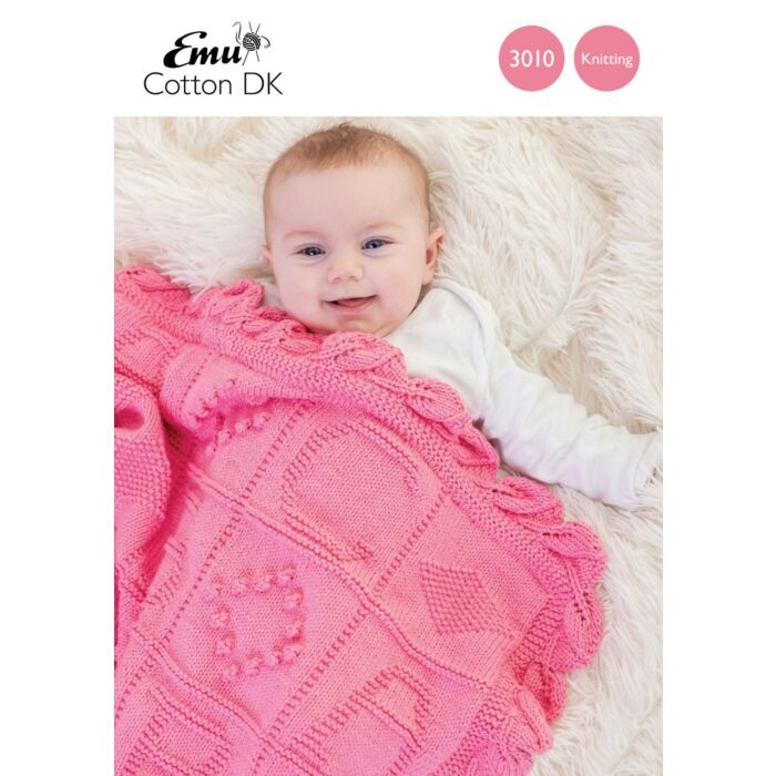 Emu Cotton DK ABC Cot Blanket 3010 Knitting Pattern PDF One Size main product photo