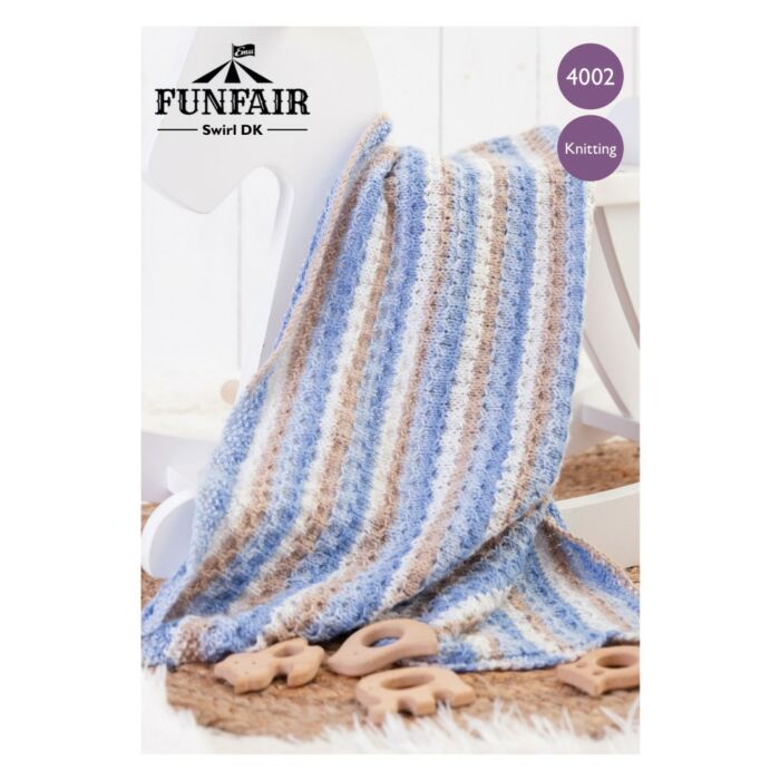 Emu Funfair Swirl DK Stripey Cot Blanket 4002 Knitting Pattern One Size main product photo