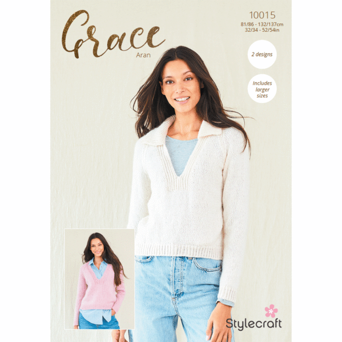 Stylecraft Grace Aran Ladies Sweaters 10015 Pattern Download main product photo