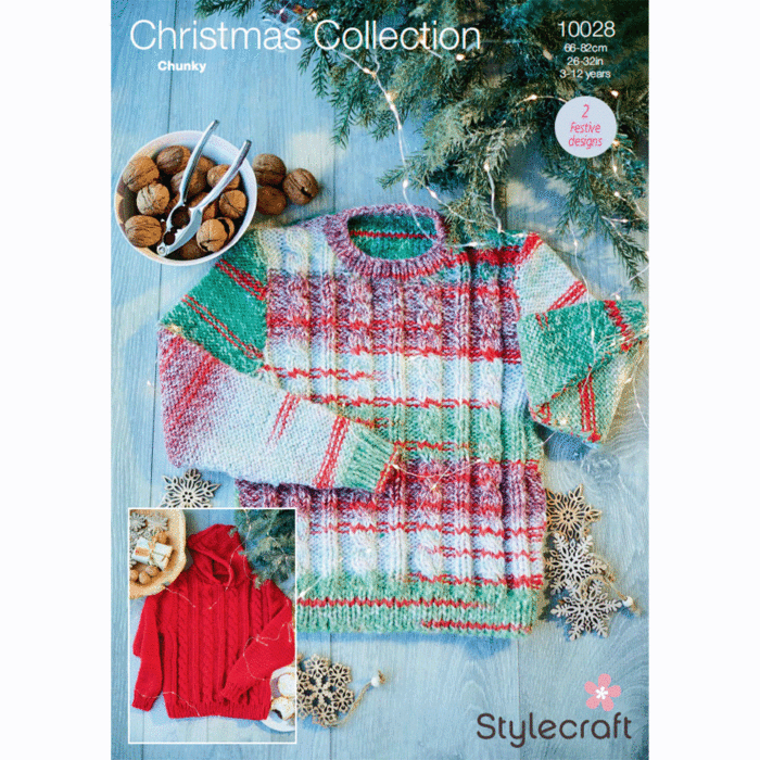 Stylecraft Wonderland Chunky Xmas Ladies Hoodies 10028 Knitting Pattern PDF main product photo