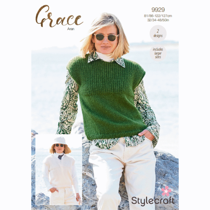 Stylecraft Grace Aran Ladies Tank Tops 9929 Knitting Pattern Download main product photo