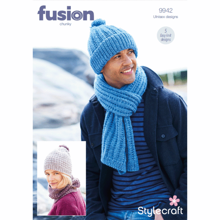 Stylecraft Fusion Chunky Unisex Accessories 9942 Knitting Pattern Download main product photo