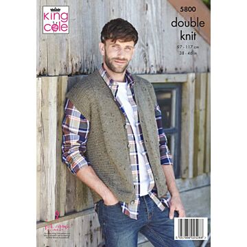 King Cole Homespun DK Mens Waistcoat and Tank Top Pattern 5800 97-117cm