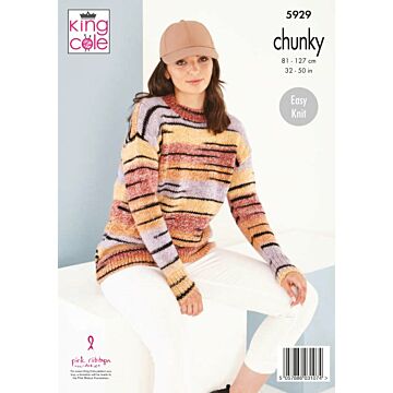 King Cole Safari Ladies Round and Cowl Neck Sweater Chunky 5929 