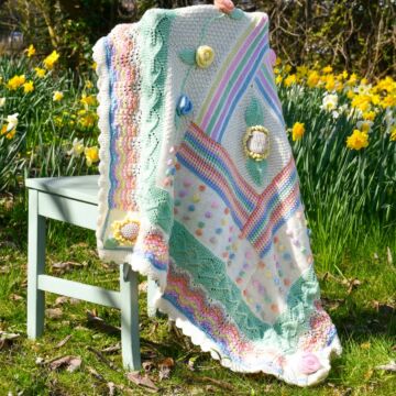 Knitted Festival Flower Blanket in WoolBox Imagine Lullaby Baby DK Knitting Pattern 