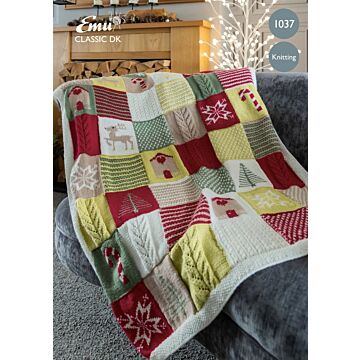 Emu Classic DK Classic Christmas Blanket 1037 Knitting Pattern  One Size