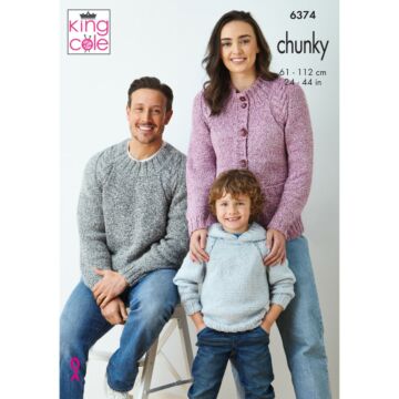 King Cole Simply Denim Chunky Family Sweaters 6374 Knitting Pattern  