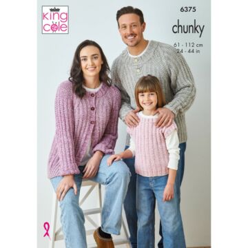 King Cole Simply Denim Chunky Family Sweaters 6375 Knitting Pattern  