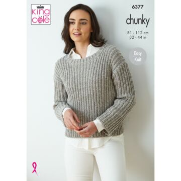 King Cole Simply Denim Chunky Ladies Sweaters 6377 Knitting Pattern  