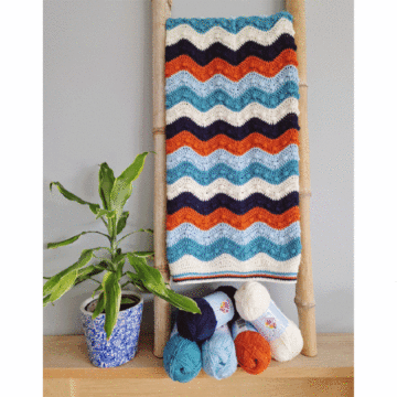 Gentle Ripples Bobble Baby Crochet Blanket Kit Blue & Orange by EmKatCrochet