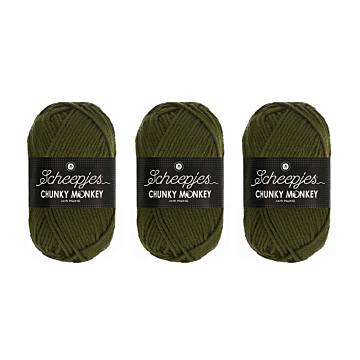 Scheepjes Chunky Monkey Aran Yarn Value Pack - 3 x 100g Balls 1027 Moss Green 