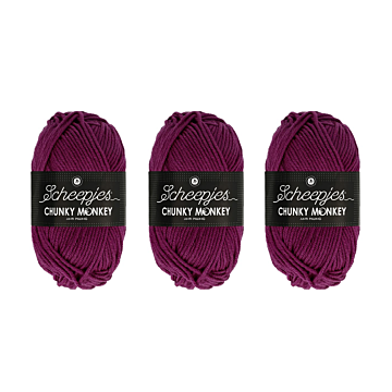 Scheepjes Chunky Monkey Aran Yarn Value Pack - 3 x 100g Balls 1061 Cerise 