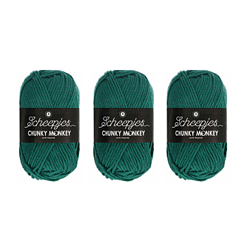 Scheepjes Chunky Monkey Aran Yarn Value Pack - 3 x 100g Balls 1062 Evergreen 