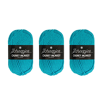 Scheepjes Chunky Monkey Aran Yarn Value Pack - 3 x 100g Balls 1068 Turquoise 