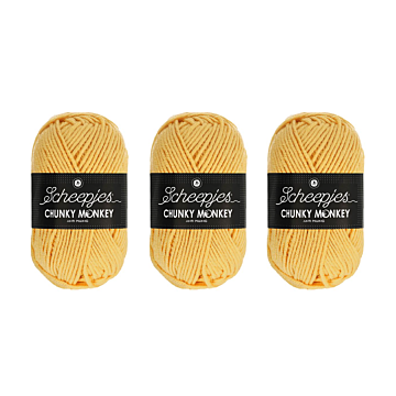 Scheepjes Chunky Monkey Aran Yarn Value Pack - 3 x 100g Balls 1081 Primrose 