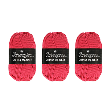 Scheepjes Chunky Monkey Aran Yarn Value Pack - 3 x 100g Balls 1083 Candy Apple 