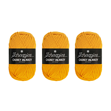 Scheepjes Chunky Monkey Aran Yarn Value Pack - 3 x 100g Balls 1114 Golden Yellow 