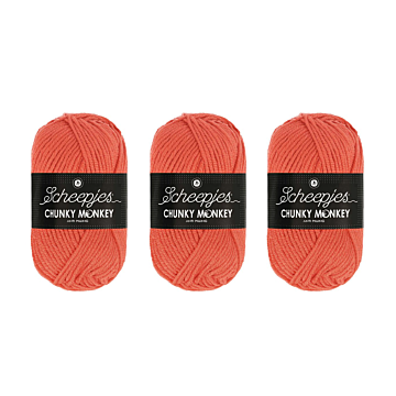 Scheepjes Chunky Monkey Aran Yarn Value Pack - 3 x 100g Balls 1132 Coral 