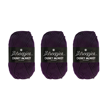 Scheepjes Chunky Monkey Aran Yarn Value Pack - 3 x 100g Balls 1425 Purple 
