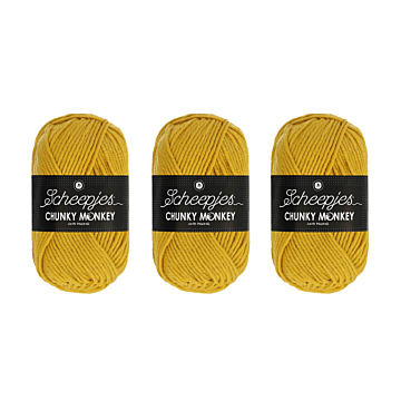 Scheepjes Chunky Monkey Aran Yarn Value Pack - 3 x 100g Balls 1823 Mustard 