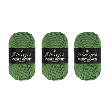 Scheepjes Chunky Monkey Aran Yarn Value Pack - 3 x 100g Balls 1824 Pickle 