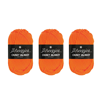 Scheepjes Chunky Monkey Aran Yarn Value Pack - 3 x 100g Balls 2002 Orange 