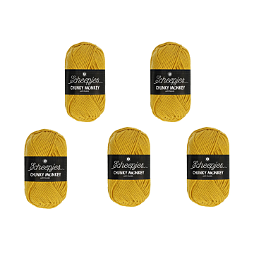 Scheepjes Chunky Monkey Aran Yarn Value Pack - 5 x 100g Balls 1823 Mustard 