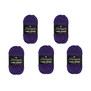 Scheepjes Chunky Monkey Aran Yarn Value Pack - 5 x 100g Balls 2001 Deep Violet 