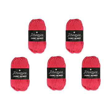 Scheepjes Chunky Monkey Aran Yarn Value Pack - 5 x 100g Balls 1083 Candy Apple 