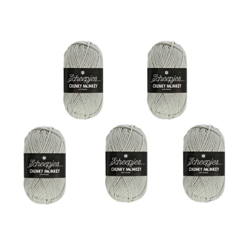 Scheepjes Chunky Monkey Aran Yarn Value Pack - 5 x 100g Balls 1203 Pale Grey 